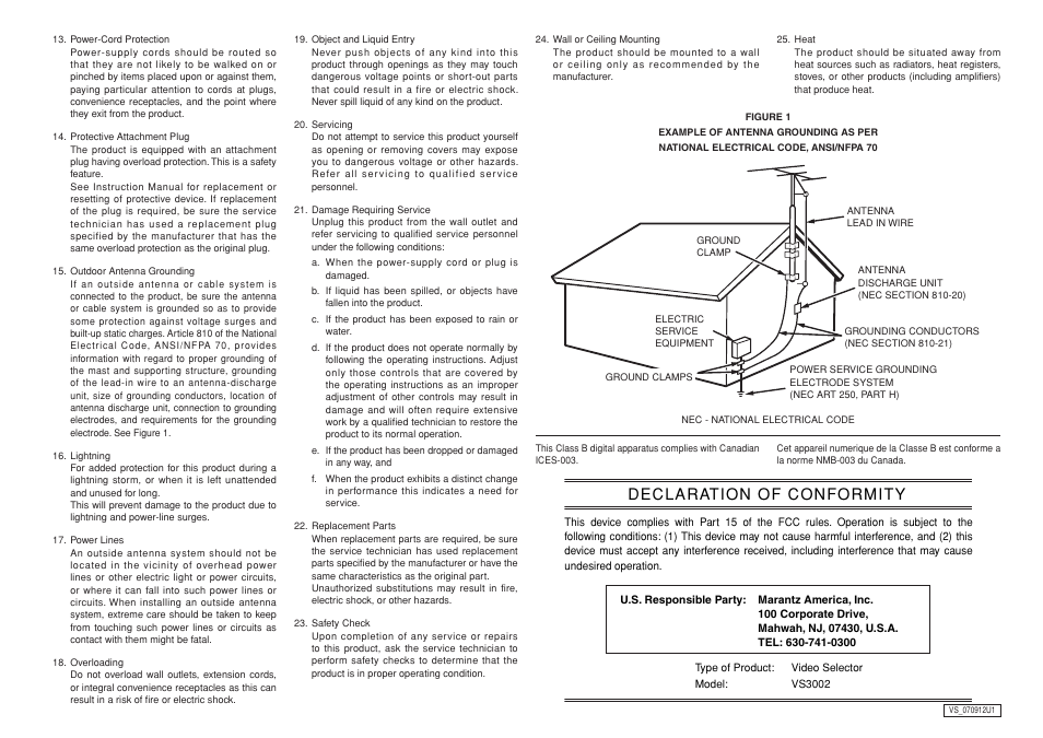 Declaration of conformity | Marantz VS3002 User Manual | Page 3 / 21