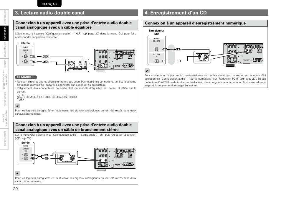 Lecture audio double canal, Enregistrement d’un cd, Connexion à un appareil d’enregistrement numérique | Marantz 541110297226M User Manual | Page 24 / 72