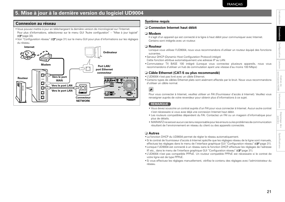 Connexion au réseau | Marantz 541110297226M User Manual | Page 25 / 72