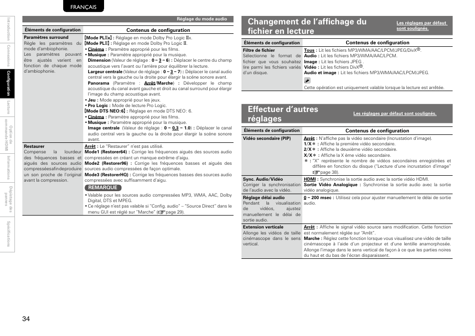 Changement de l’affichage du fichier en lecture, Effectuer d’autres réglages | Marantz 541110297226M User Manual | Page 38 / 72