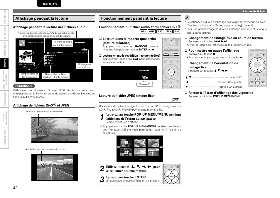 Affichage pendant la lecture, Fonctionnement pendant la lecture | Marantz 541110297226M User Manual | Page 46 / 72