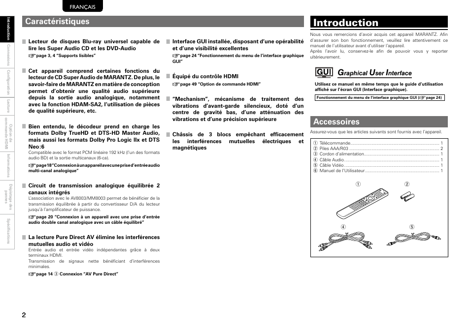 Introduction, Caractéristiques, Accessoires | Marantz 541110297226M User Manual | Page 6 / 72