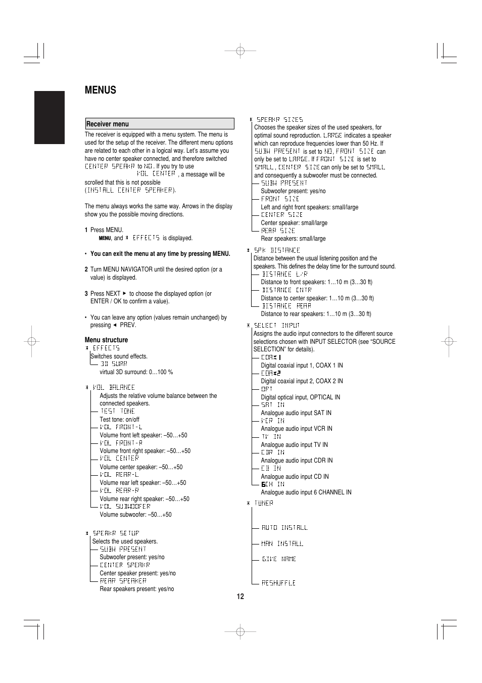 Menus, English | Marantz SR4000 User Manual | Page 17 / 30