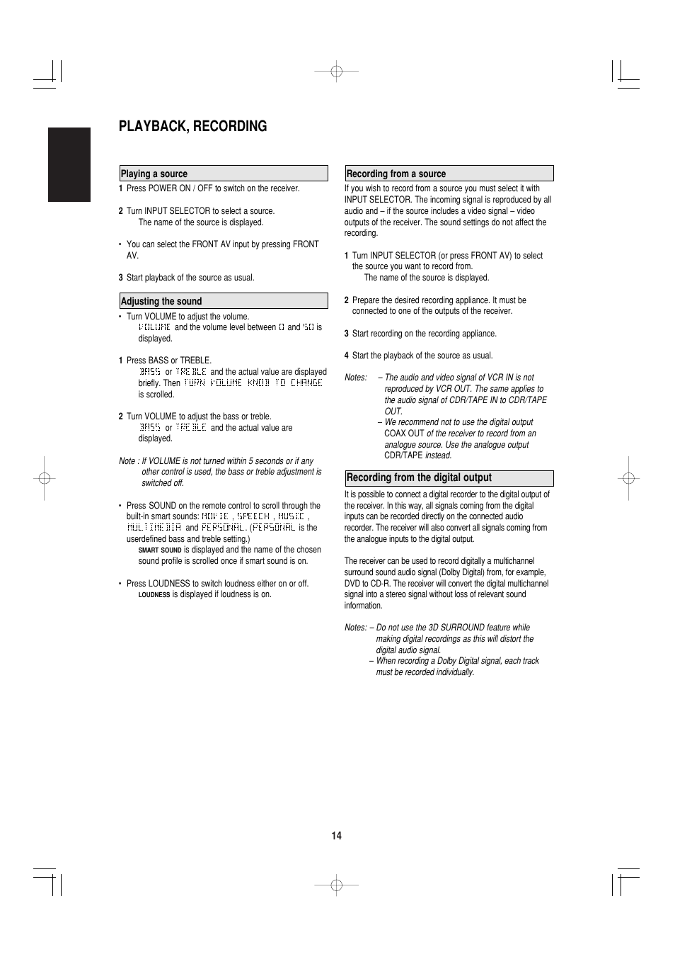 Playback, recording, English | Marantz SR4000 User Manual | Page 19 / 30