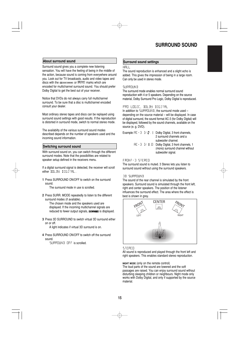 Surround sound, English | Marantz SR4000 User Manual | Page 20 / 30