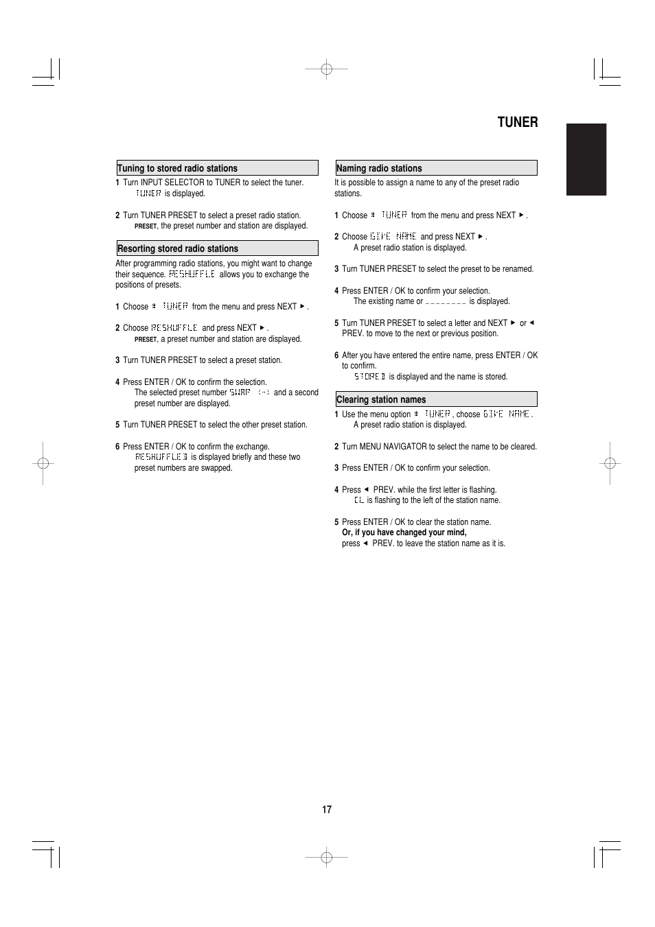 Tuner, English | Marantz SR4000 User Manual | Page 22 / 30