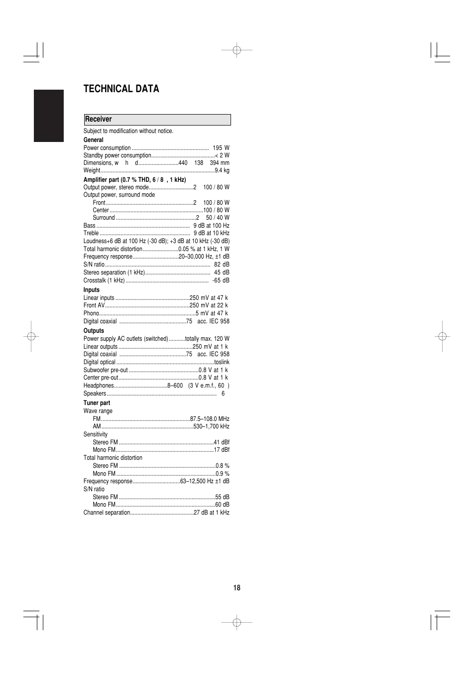 Technical data, English | Marantz SR4000 User Manual | Page 23 / 30