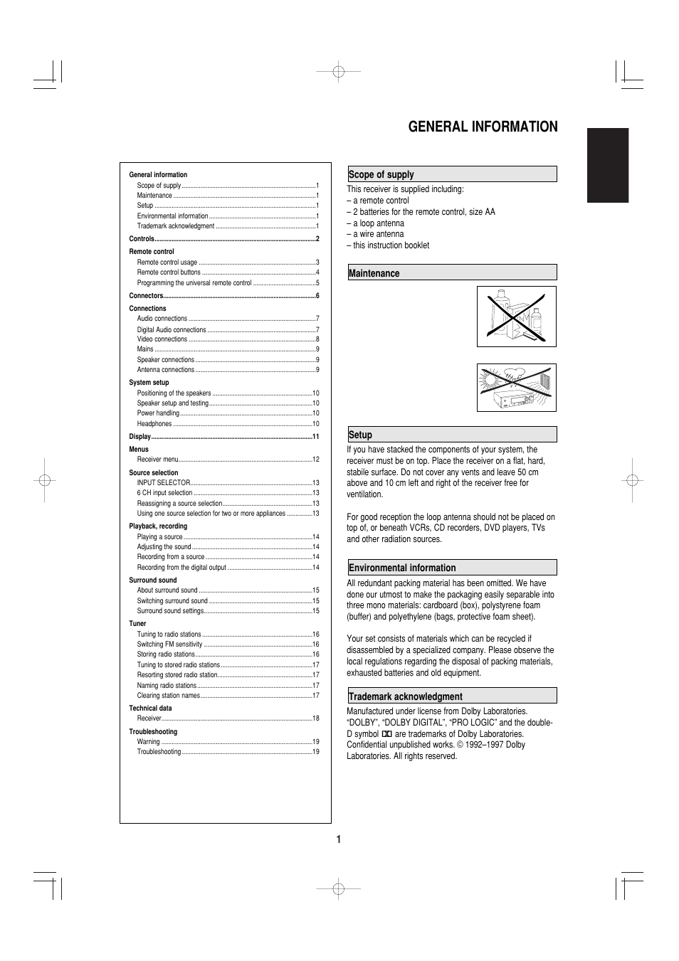 General information, English | Marantz SR4000 User Manual | Page 6 / 30