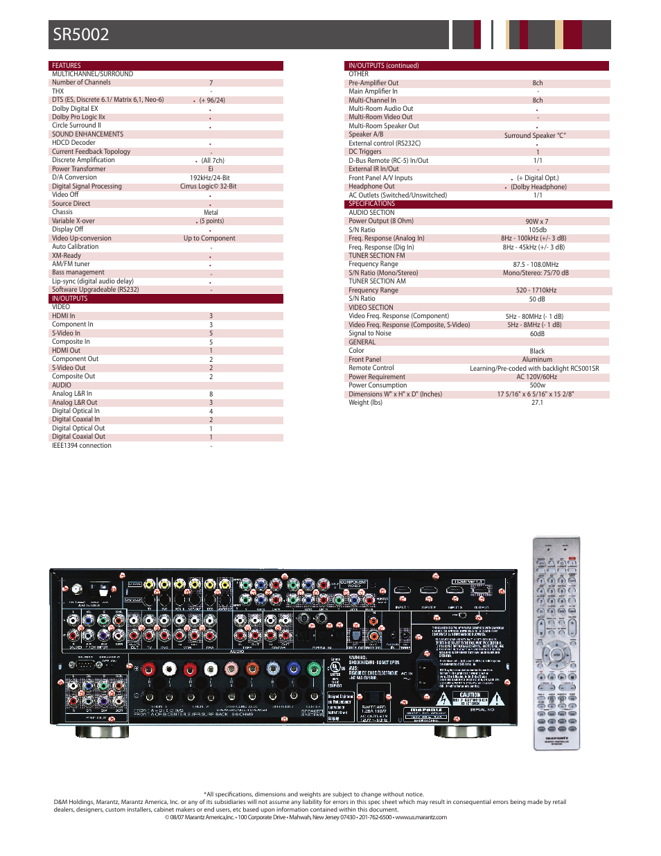 Sr5002 | Marantz SR5002 User Manual | Page 2 / 2