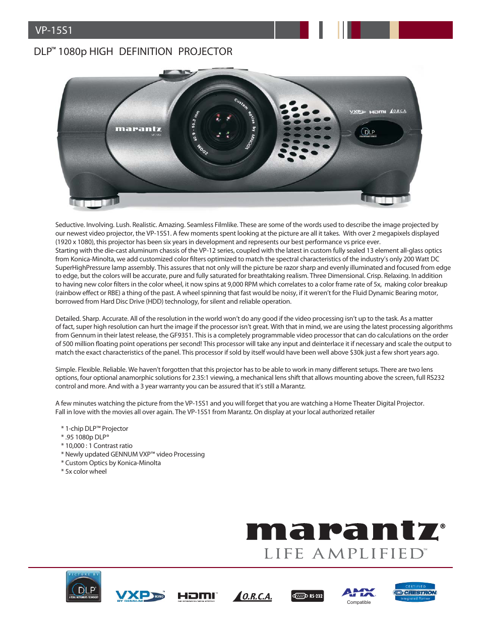 Marantz DLPTM 1080p User Manual | 2 pages