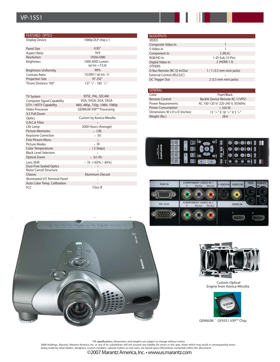 Vp-15s1 | Marantz DLPTM 1080p User Manual | Page 2 / 2
