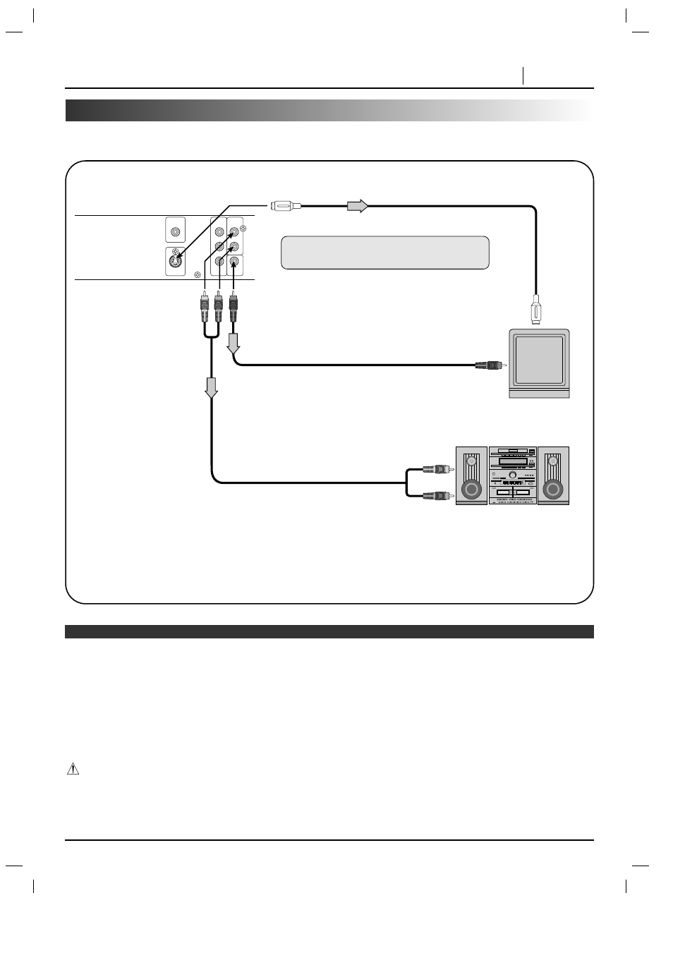 Connecting to an audio system, Connections page 13, Warning | Marantz DV3100 User Manual | Page 13 / 41