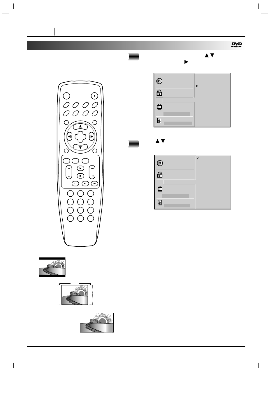 Selecting tv aspect, Page 34 initial settings, At the setup screen, press | Press | Marantz DV3100 User Manual | Page 34 / 41