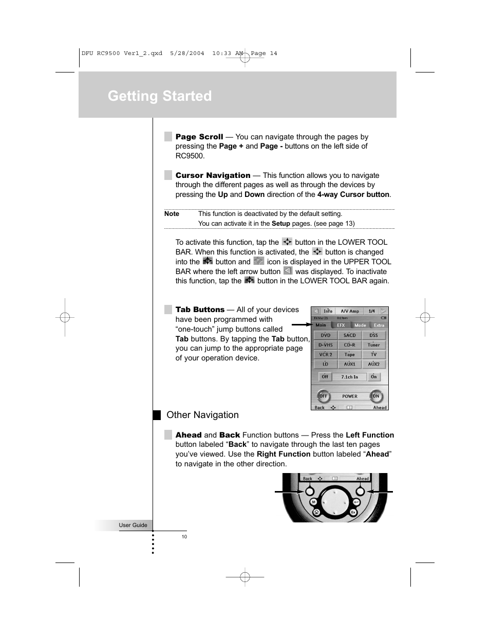 Getting started, Other navigation | Marantz RC9500 User Manual | Page 14 / 78