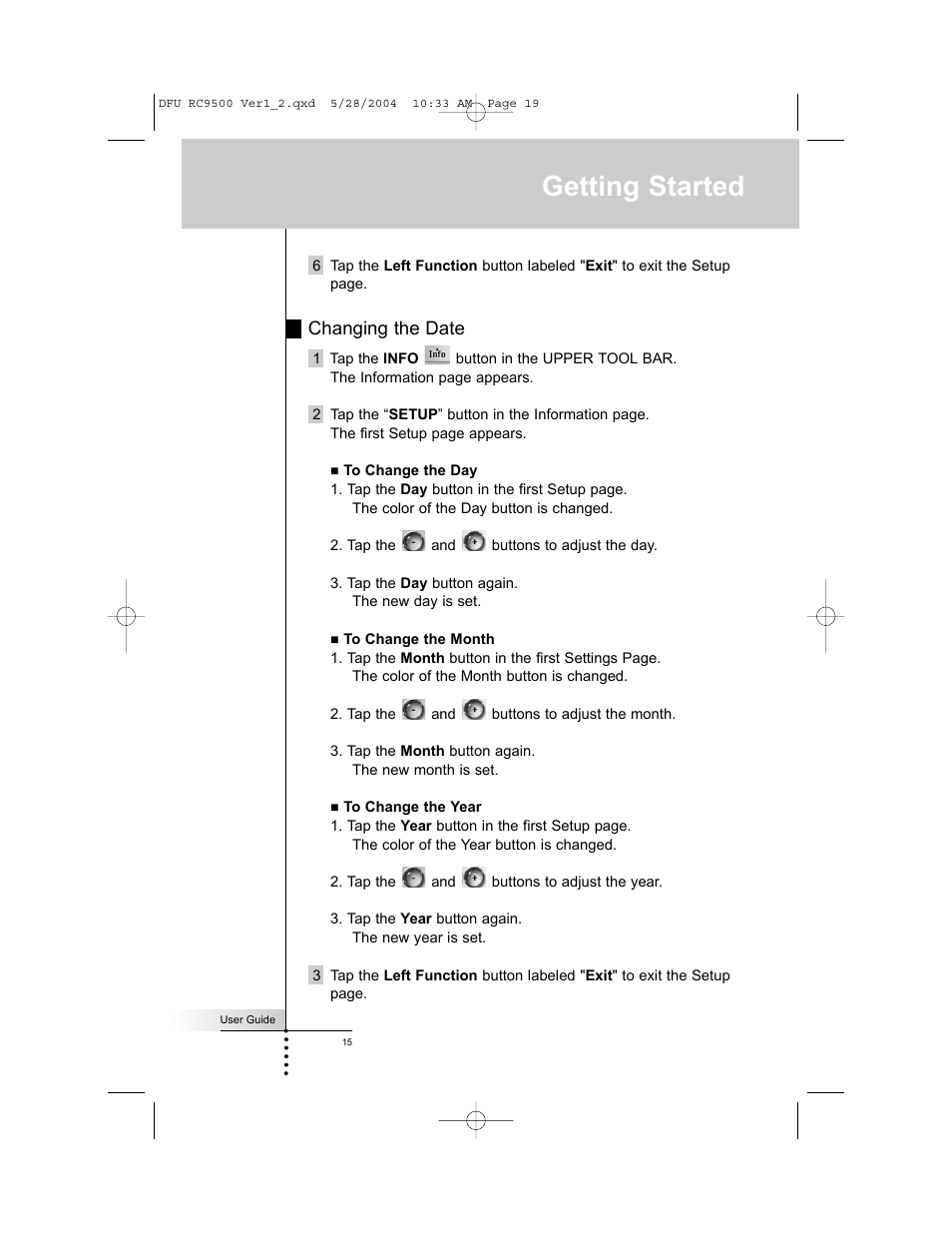 Getting started, Changing the date | Marantz RC9500 User Manual | Page 19 / 78