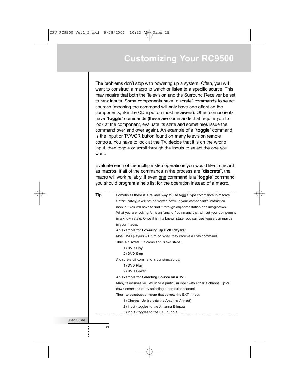 Customizing your rc9500 | Marantz RC9500 User Manual | Page 25 / 78