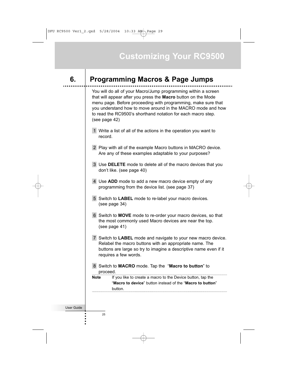 Customizing your rc9500, Programming macros & page jumps | Marantz RC9500 User Manual | Page 29 / 78