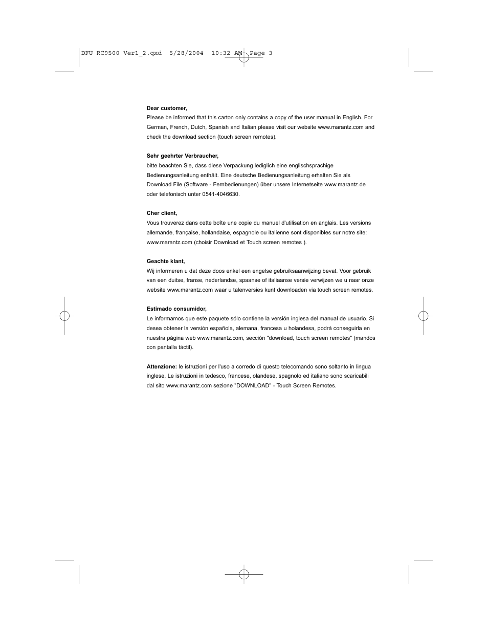 Marantz RC9500 User Manual | Page 3 / 78