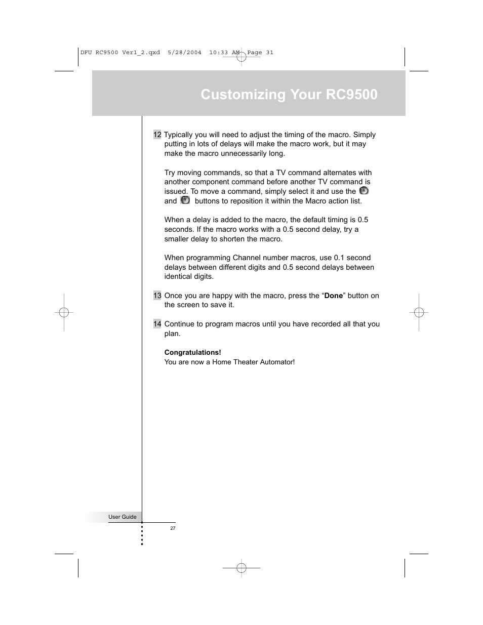 Customizing your rc9500 | Marantz RC9500 User Manual | Page 31 / 78