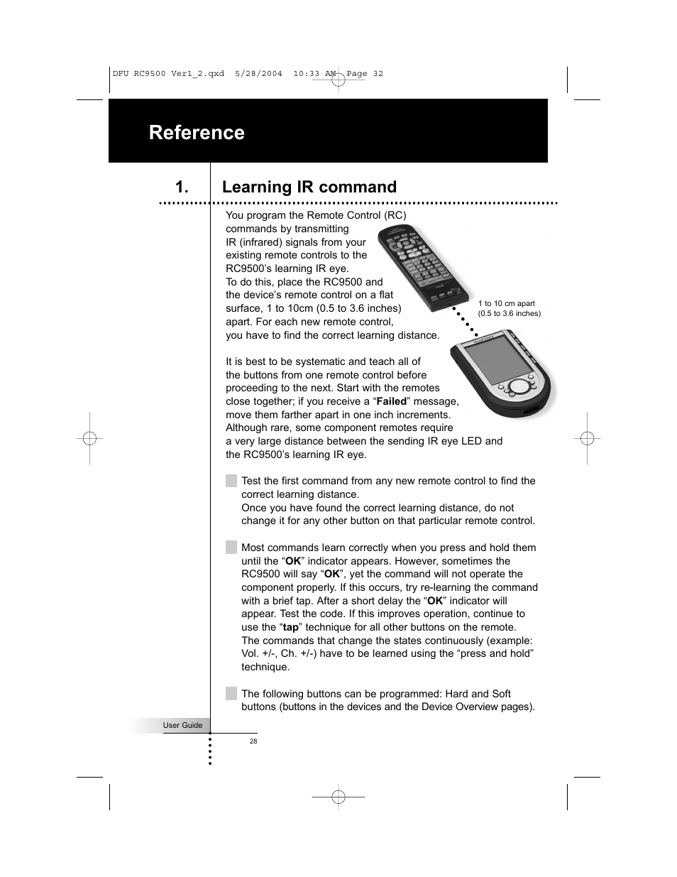 Reference, Learning ir command | Marantz RC9500 User Manual | Page 32 / 78