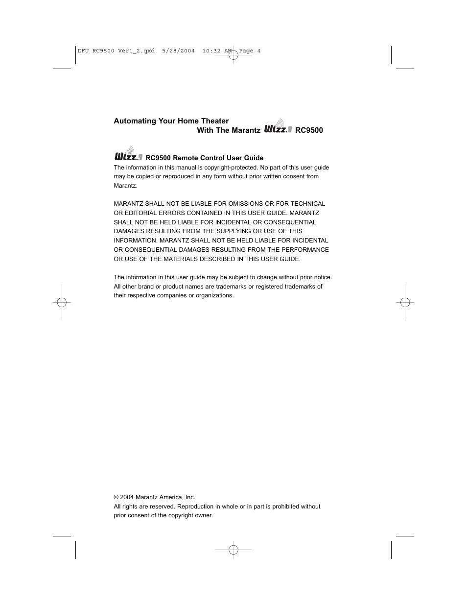 Marantz RC9500 User Manual | Page 4 / 78