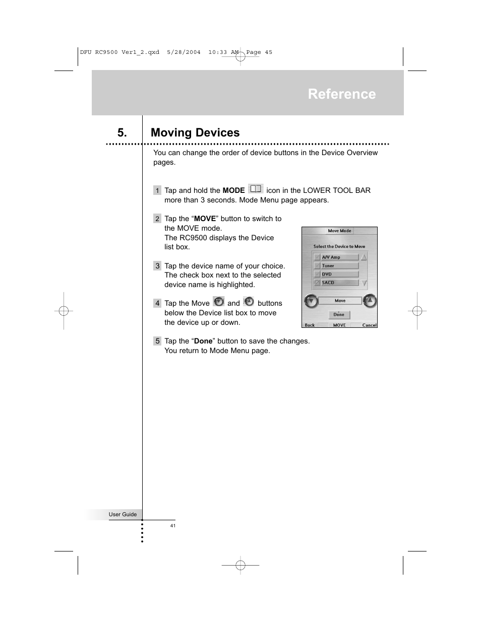 Reference, Moving devices | Marantz RC9500 User Manual | Page 45 / 78