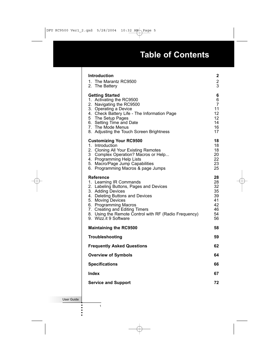 Marantz RC9500 User Manual | Page 5 / 78