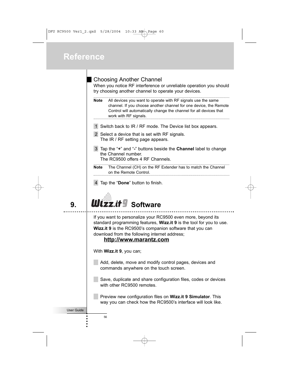 Reference, Software | Marantz RC9500 User Manual | Page 60 / 78