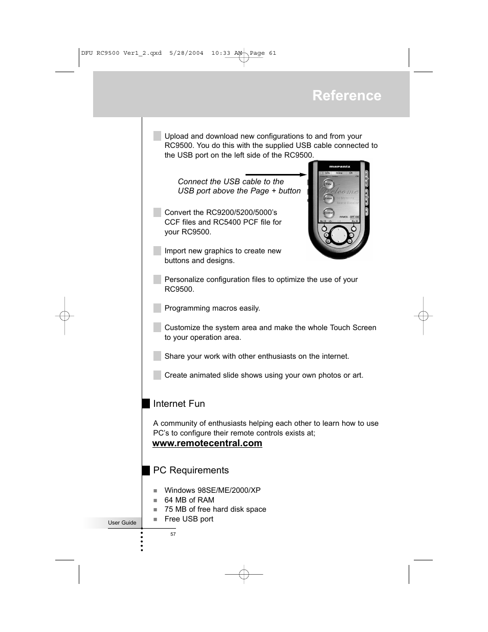 Reference, Internet fun | Marantz RC9500 User Manual | Page 61 / 78