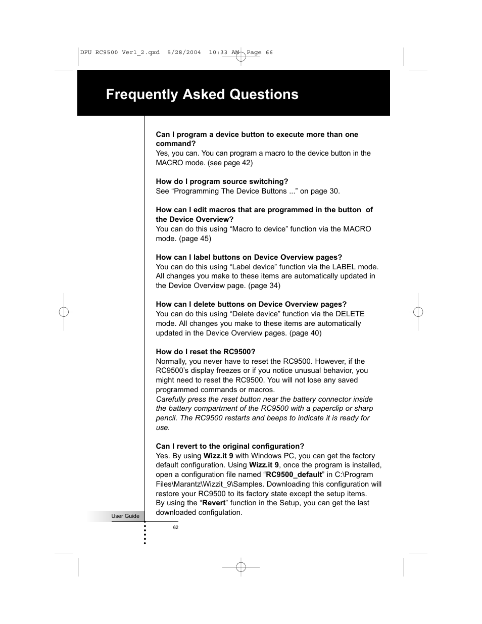Frequently asked questions | Marantz RC9500 User Manual | Page 66 / 78