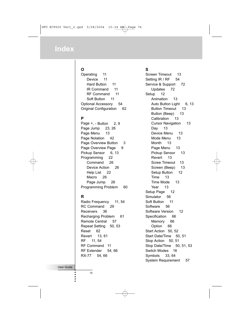 Index | Marantz RC9500 User Manual | Page 74 / 78