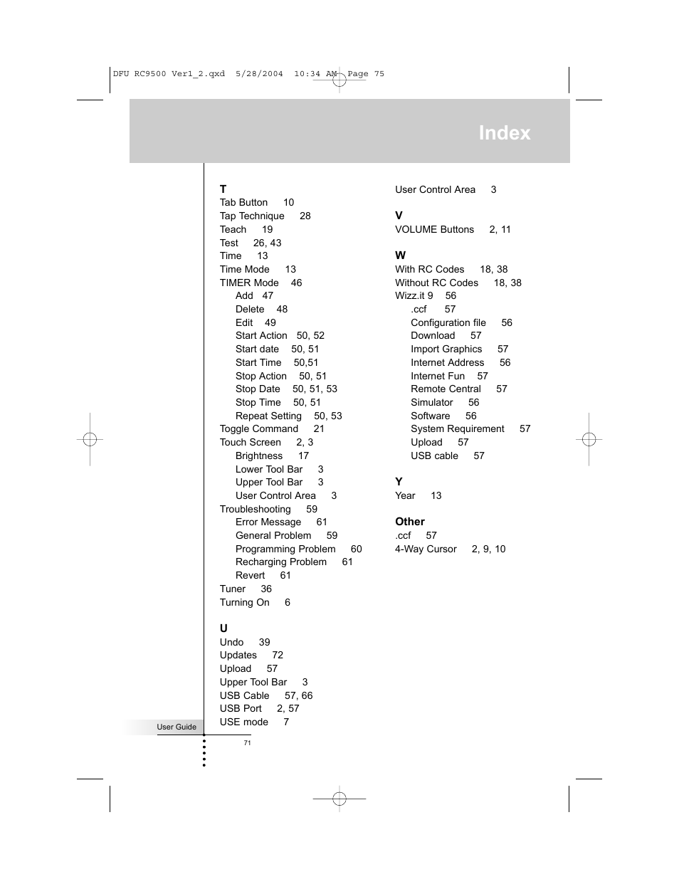 Index | Marantz RC9500 User Manual | Page 75 / 78