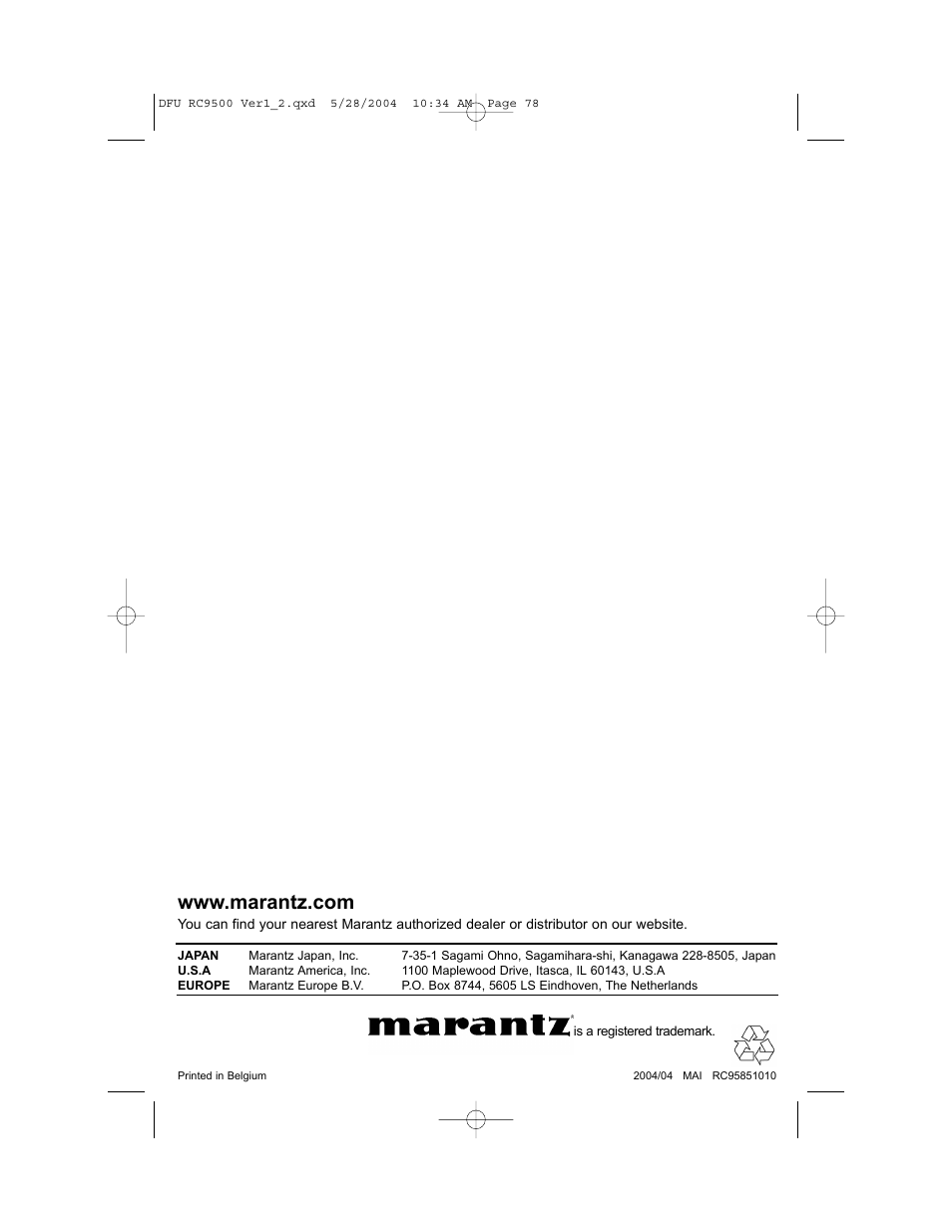 Marantz RC9500 User Manual | Page 78 / 78