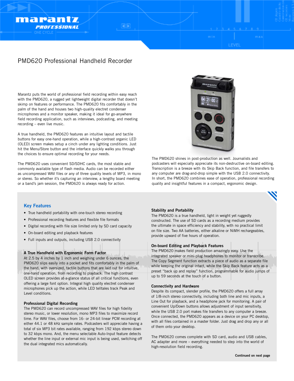 Marantz PMD620 User Manual | 2 pages