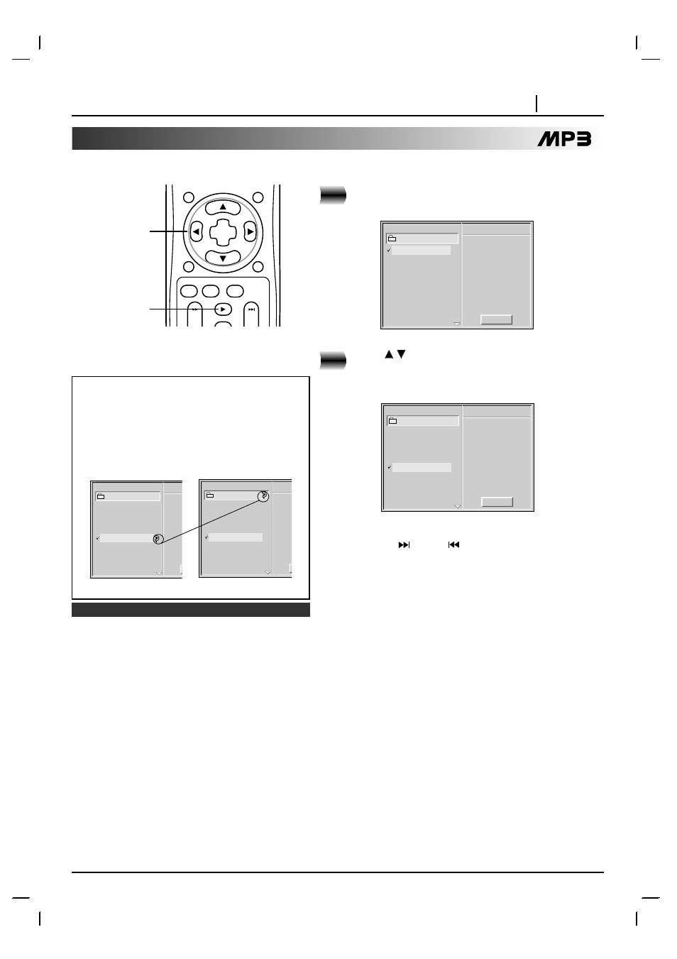 Playback with mp3 to play an mp3 file, Advanced operation page 31, Load an mp3 disc | Press, The mp3 menu is displayed | Marantz DV4200 User Manual | Page 31 / 45