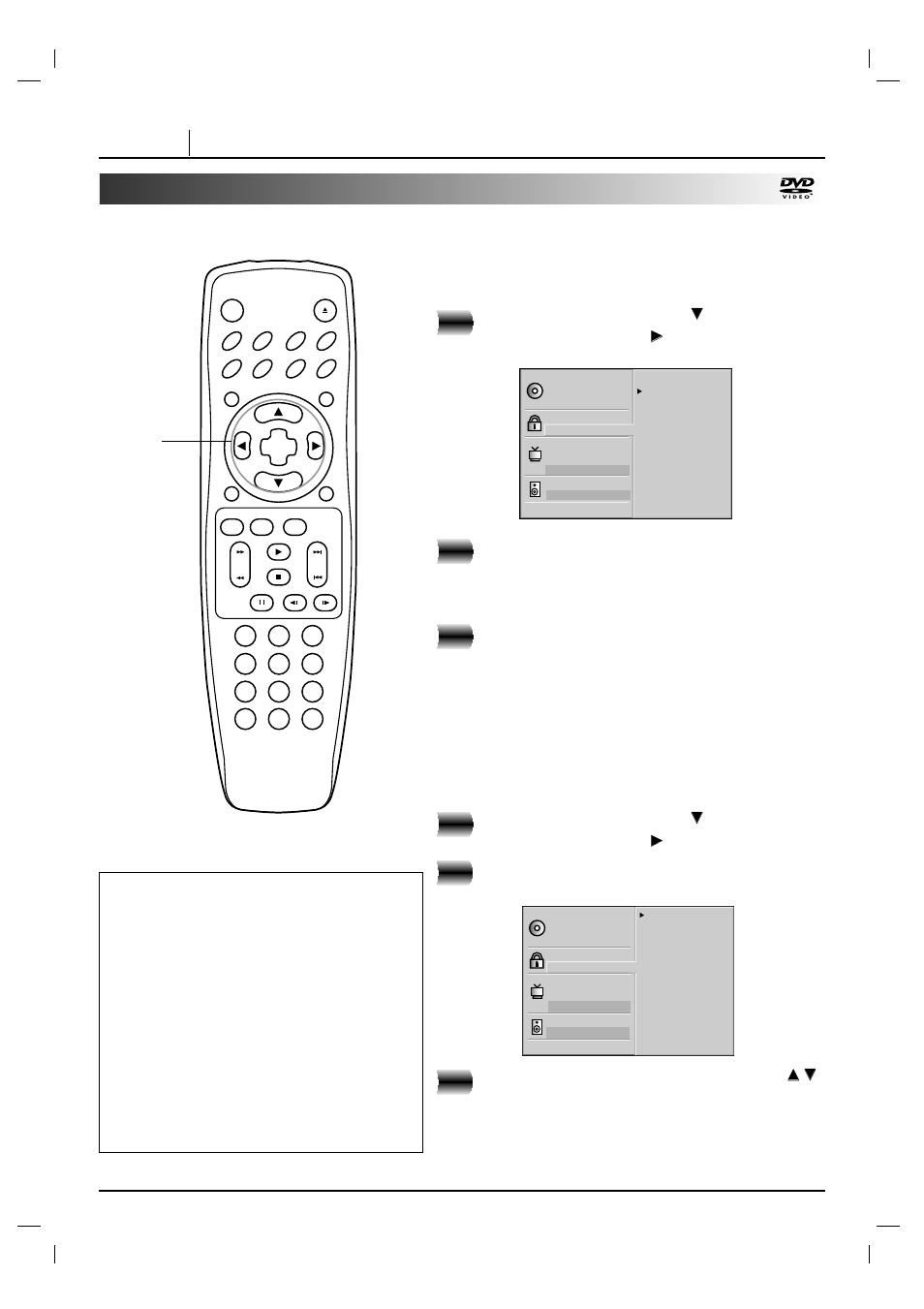 Page 36 initial settings, At the setup screen, press, Input a 4-digit password and press select/enter | Press setup, Enter a new password | Marantz DV4200 User Manual | Page 36 / 45
