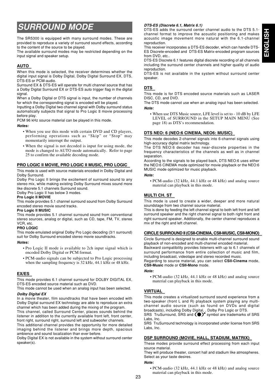 Surround mode, English | Marantz SR5300 User Manual | Page 29 / 40