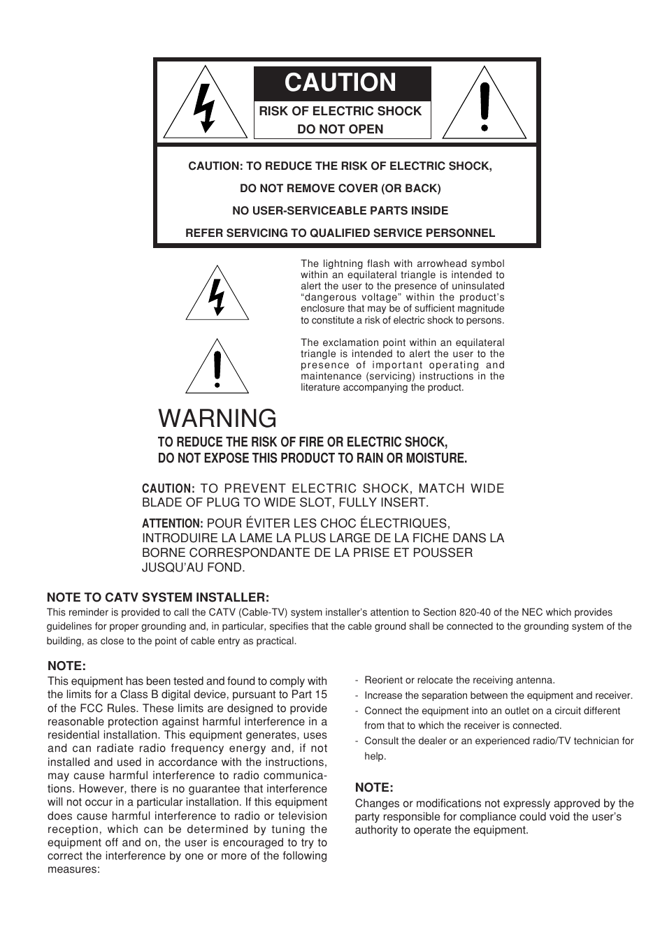 Caution, Warning | Marantz SR5300 User Manual | Page 4 / 40