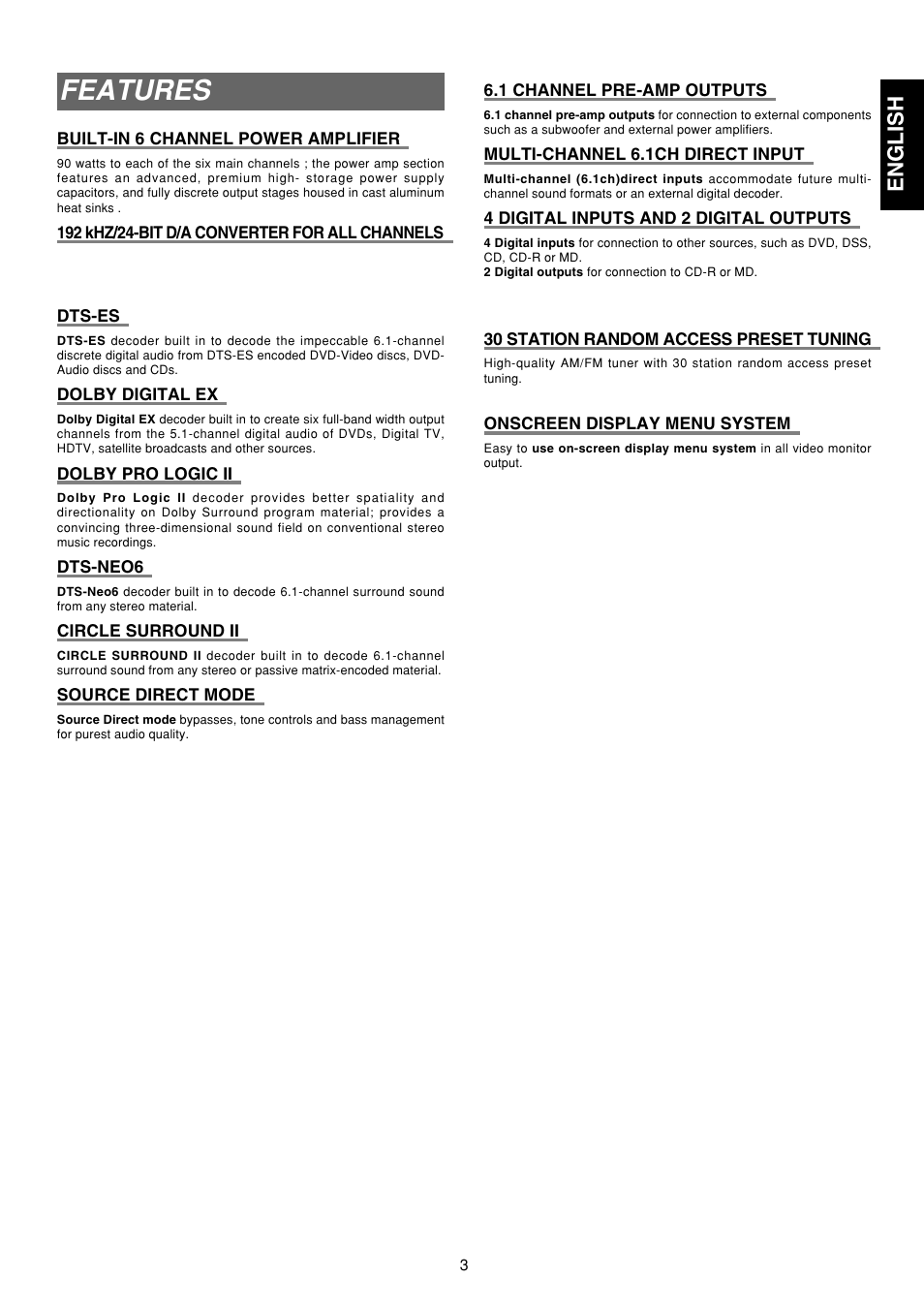 Features, English | Marantz SR5300 User Manual | Page 9 / 40