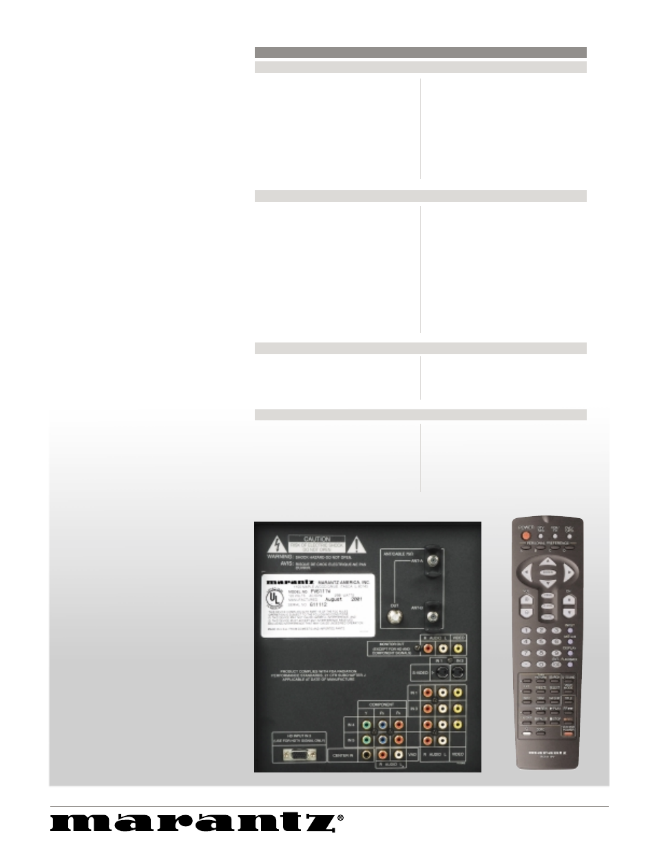 Pv6111w hdtv ready rear projection tv | Marantz PV6111W User Manual | Page 2 / 2