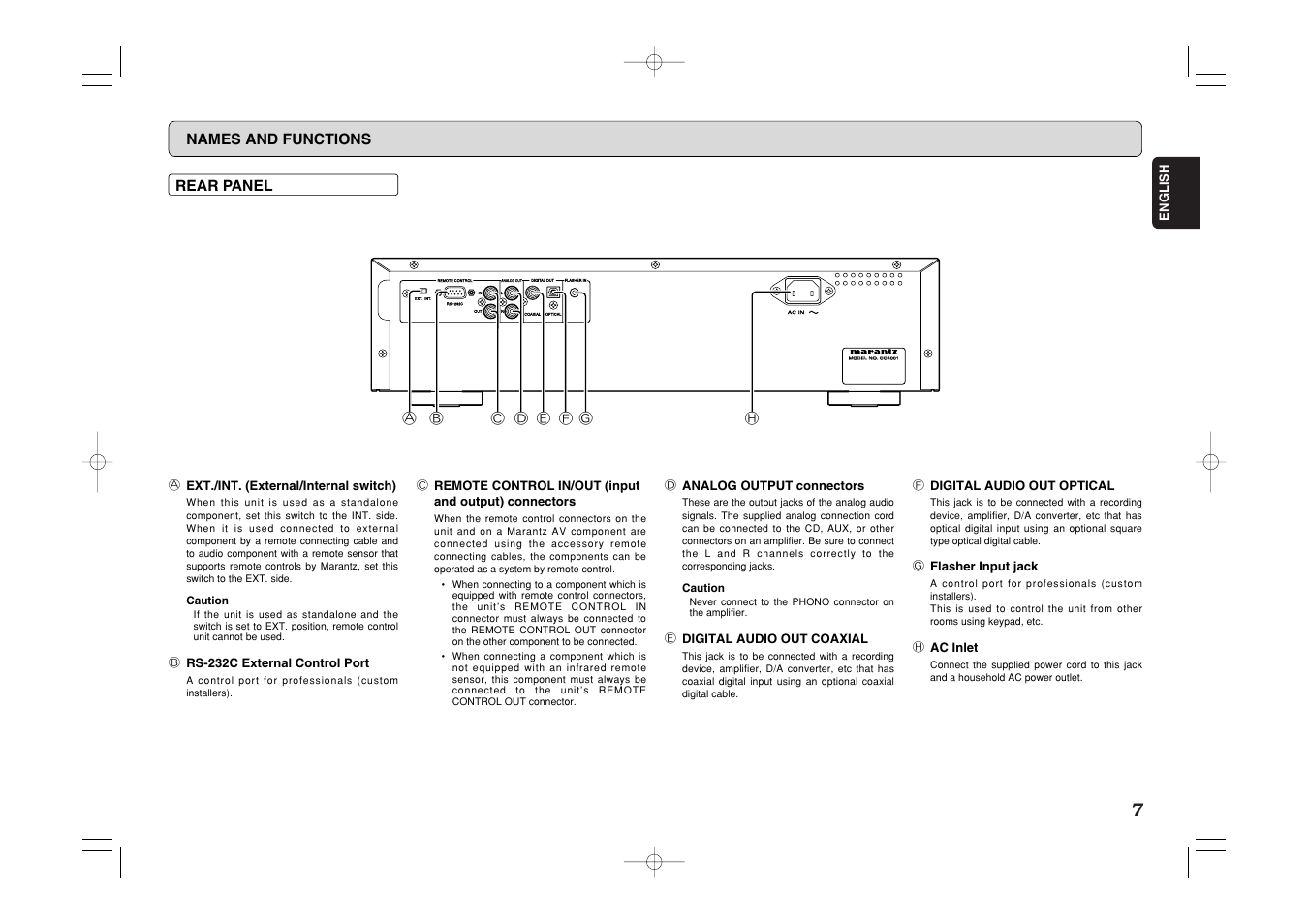 Names and functions | Marantz CC4001 User Manual | Page 10 / 24