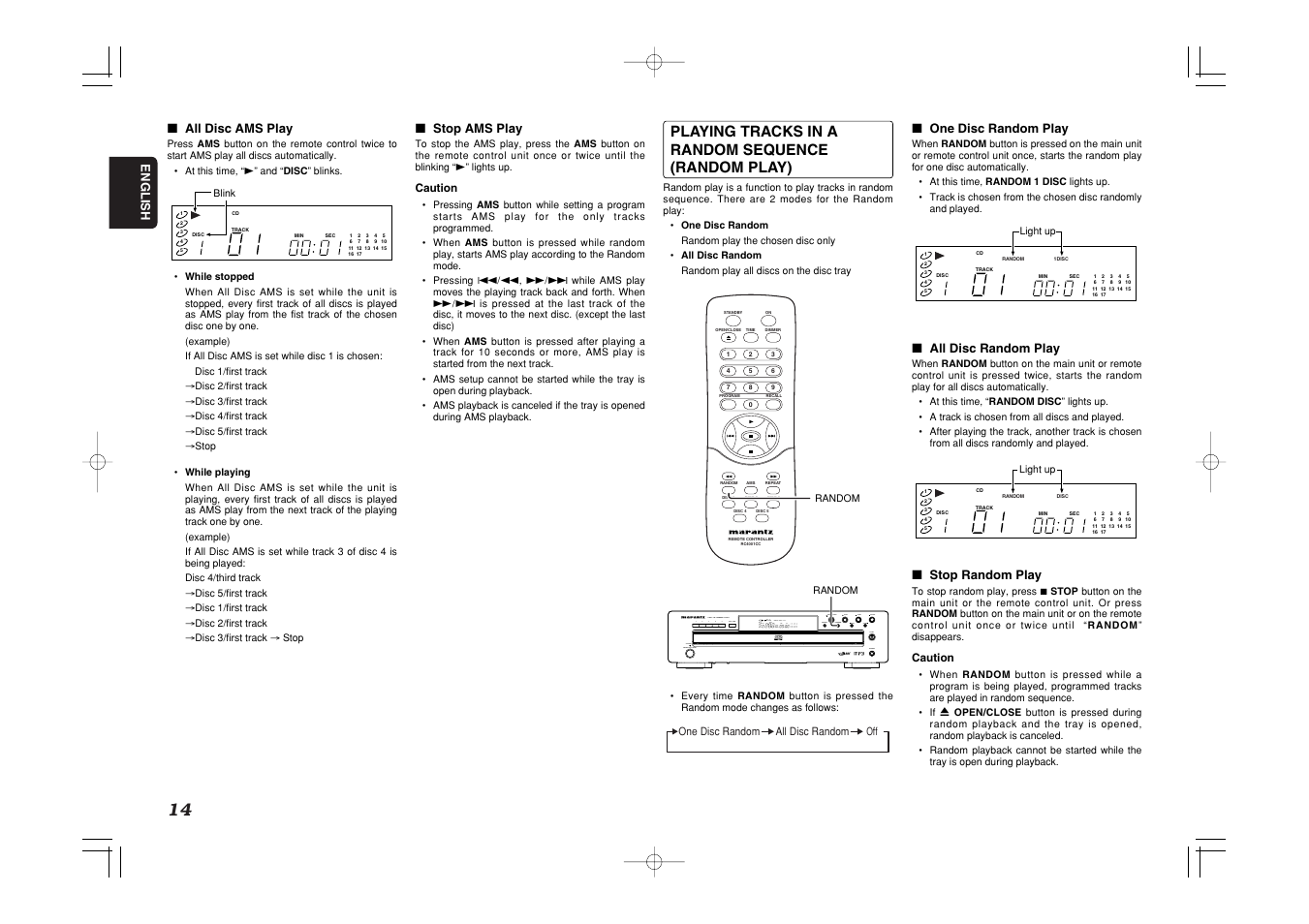 Playing tracks in a random sequence (random play) | Marantz CC4001 User Manual | Page 17 / 24