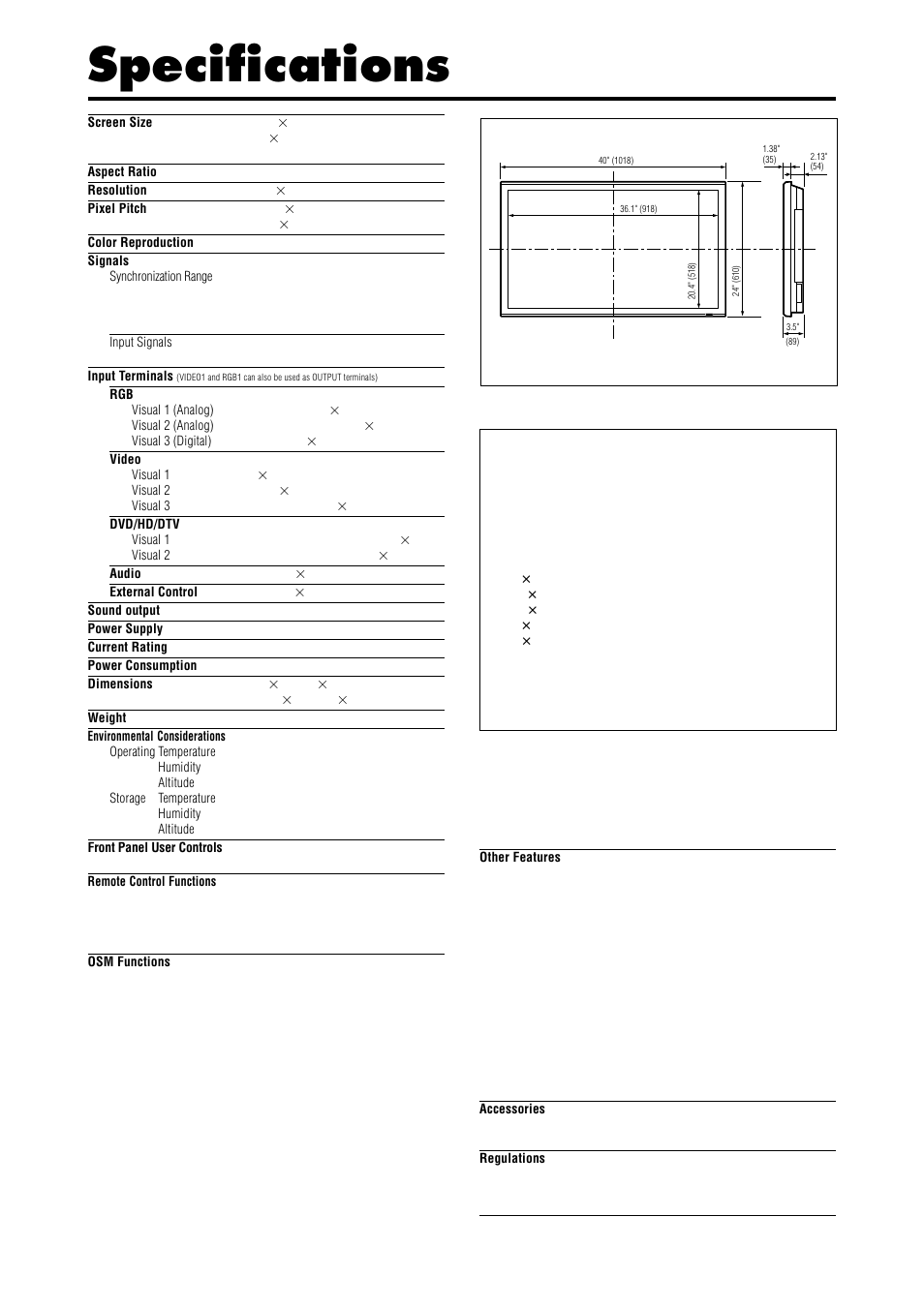 Specifications | Marantz PD4240D User Manual | Page 57 / 60