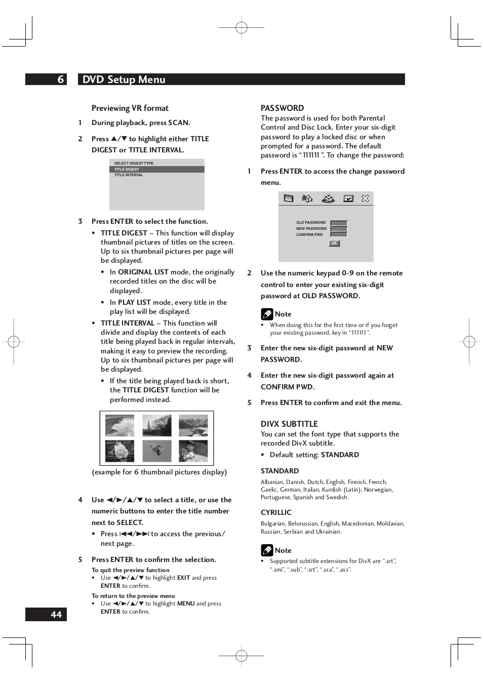 Dvd setup menu 6 | Marantz DV4001 User Manual | Page 44 / 54
