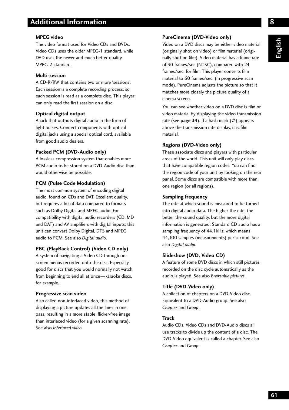 8additional information, English | Marantz DV8300 User Manual | Page 61 / 72