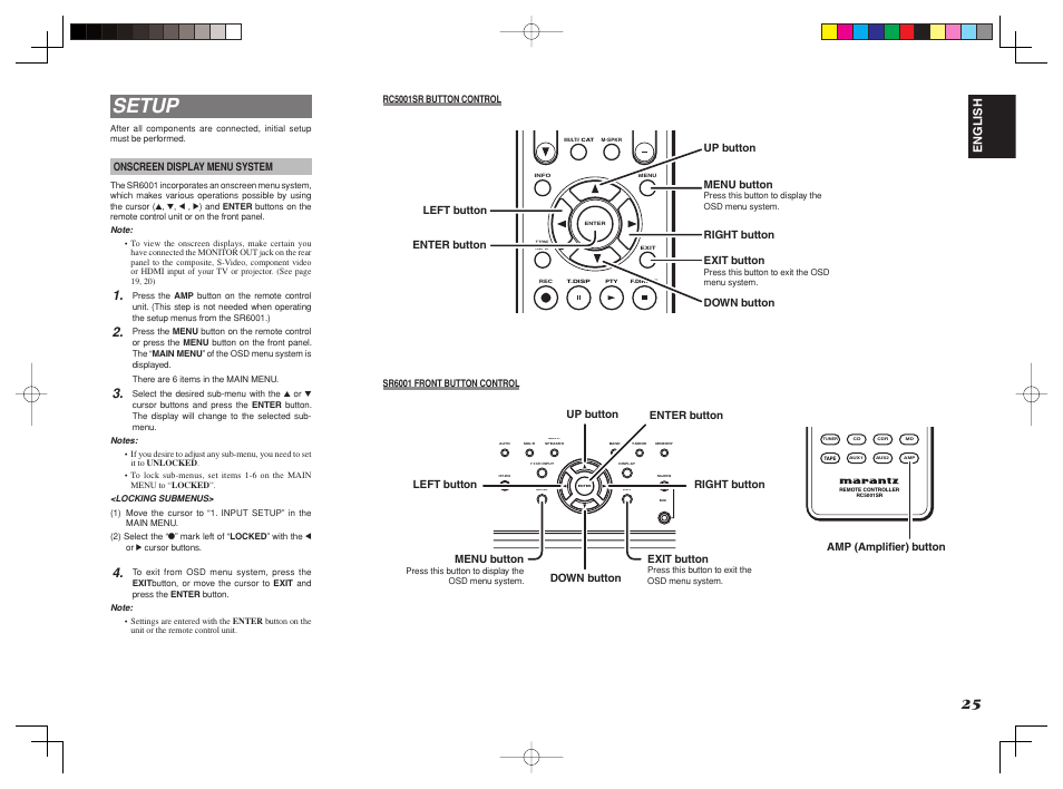 Setup, English | Marantz SR6001 User Manual | Page 29 / 68