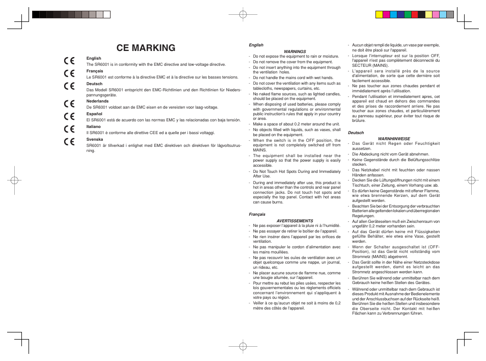 Ce marking | Marantz SR6001 User Manual | Page 3 / 68