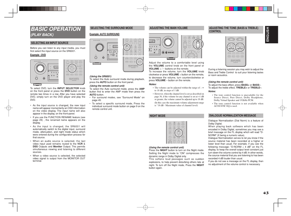 Basic operation, Play back) | Marantz SR6001 User Manual | Page 47 / 68