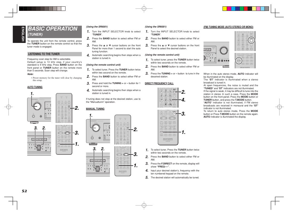 Basic operation, P.scan cat t.mode, Source volume volume 7.1ch in 7.1ch in | T.disp f.direct pty tuning preset | Marantz SR6001 User Manual | Page 56 / 68