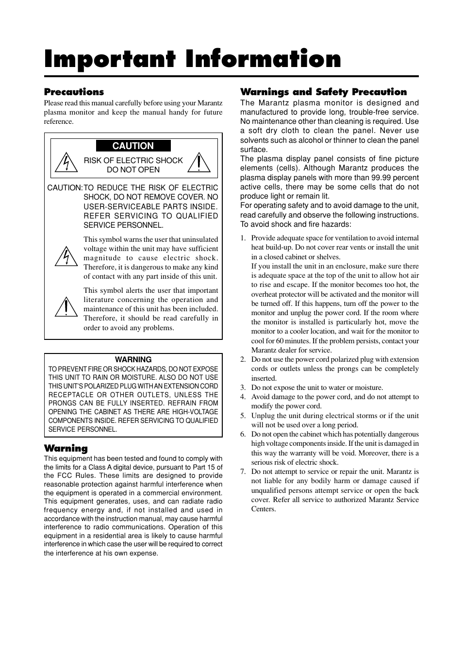 Important information | Marantz PD4293D User Manual | Page 2 / 64